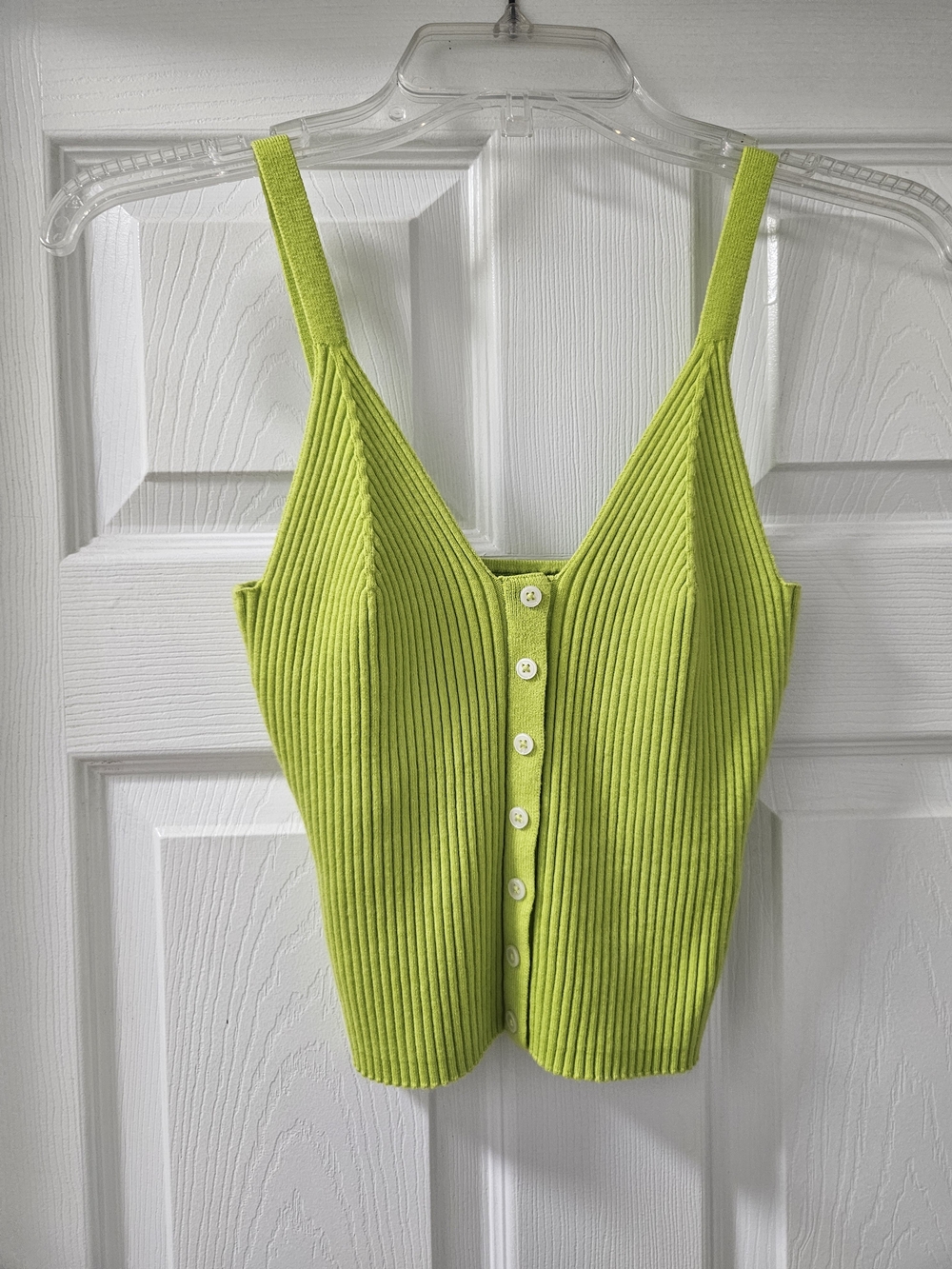 aerie Stretchy Lime-Green Ribbed Button Camisole Size L